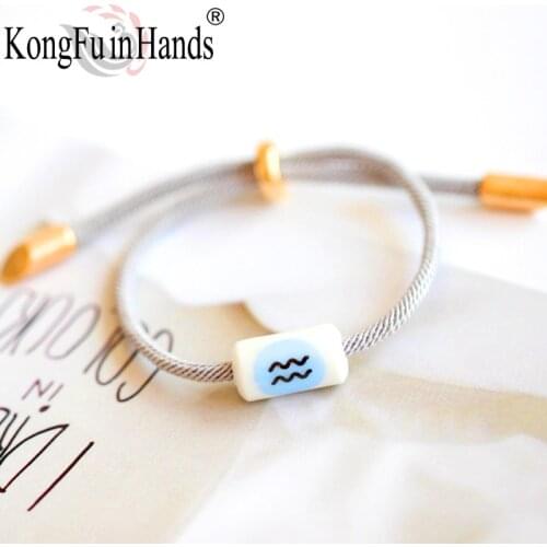 12 Constellations Literary Small Fresh Handmade Ceramic Baking Flower Couple Bracelet Fashion Pop Jewelry To Send Girlfriend