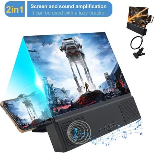 2 in 1 12'' Phone Screen Magnifier With Bluetooth Speaker, 3D HD Enlarger Screen with Foldable and Adjustable Stands for Videos