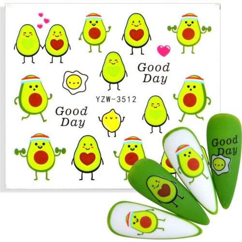 2021 Newest Designs Nail Art Stickers Sliders Cute Cartoon Avocado Cactus Abstract Woman Nail Wraps Water Transfer Decals