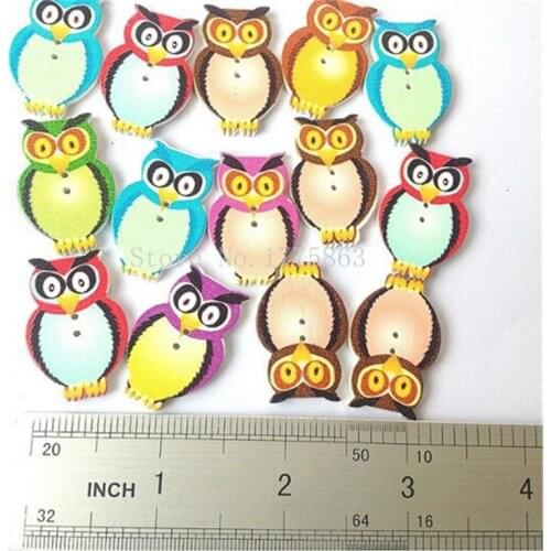50 Pcs Owl Buttons. 2 Hole Wooden 3.2cm for Scrapbooking, Sewing, Crafts 7NK35