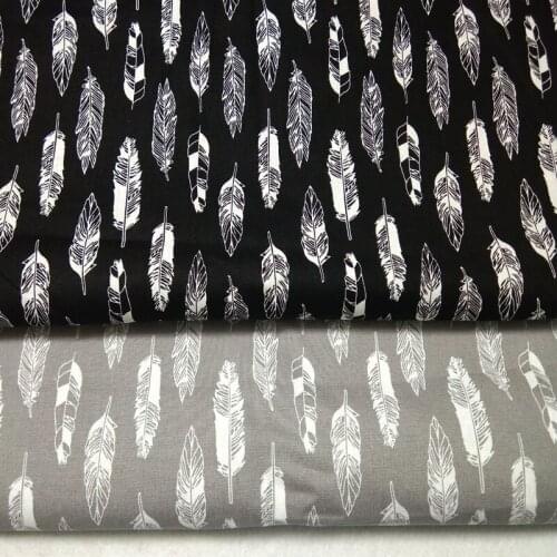 50x105cm Pretty Grey Black White Feather Printed Cotton Fabric Feather Fabric Patchwork for DIY sewing baby Cloth Dress Decor