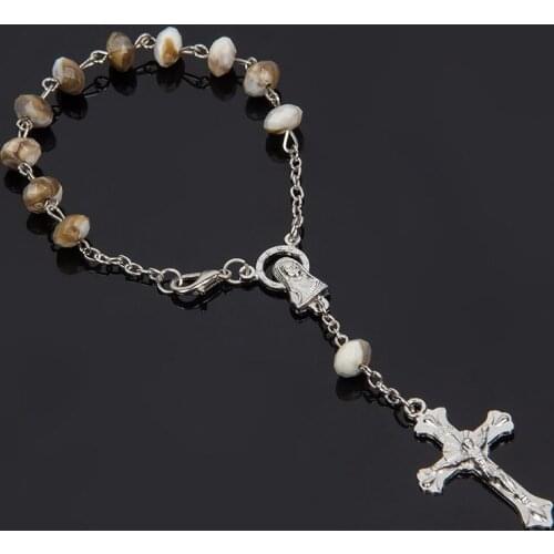 6mm Acrylic Colorful Beads Cross Pendant Bracelets Jesus Religious Orthodox Catholic Charm Rosary Jewelry Gifts