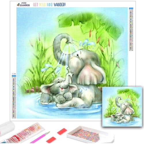 DIY 5D Diamond Painting"cartoon cute Elephant cubs"Full Round Mosaic Animal Crystal Rhinestones Embroidery Diamond Picture