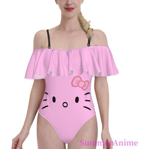 Bikinis Cat sexy 2021 Women Flounce Swimsuit high Waist womens top Kawaii Anime Beach wear