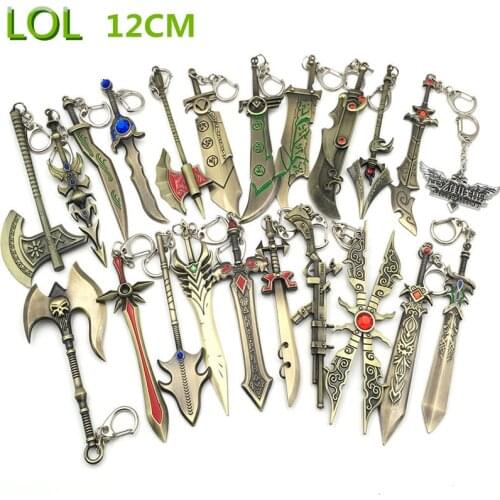 12 CM Game LOL Keychain League Of Legend Weapon Key Chain Hero League Rank Key Ring Key llaveros Jewelry For Fans Holder