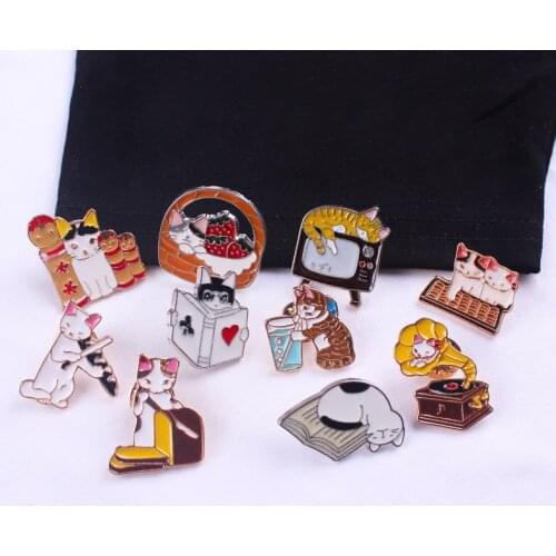 Cute Cat Series Brooch Music Cat Black Cat Bamboo Basket Cat Badge On Clothes Pin Brooch On Lapel Jacket Enamel for kids Jewelry
