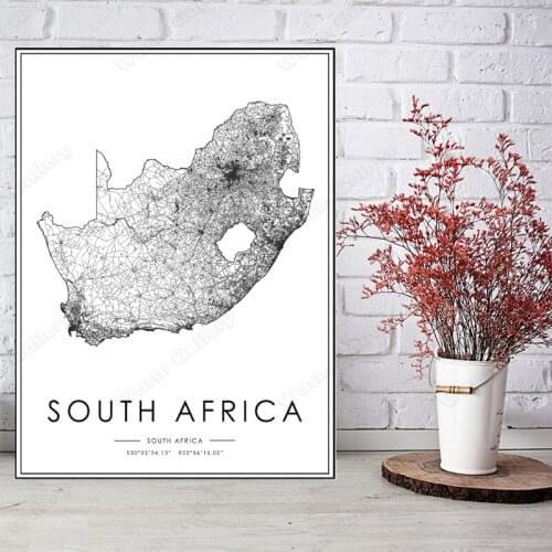 Black and White City Map The South Africa City Map Poster HD Print Wall Art Canvas Nordic Landscape Painting for Home Decor