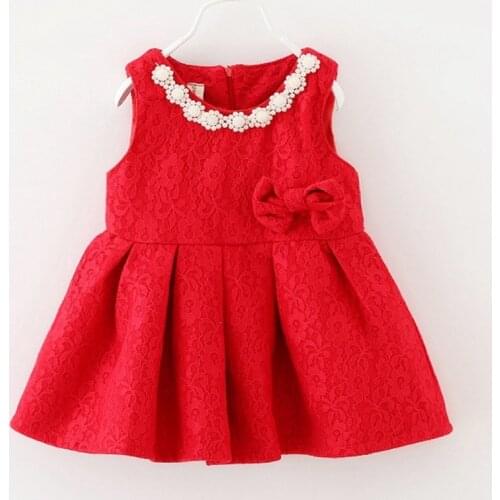 Fashion Autumn Winter Sleeveless Baby Infants Girls Kids Lace Bow Princess Wedding Party Dress Vestidos S3752