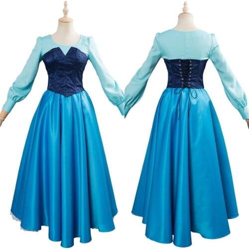 The Little Mermaid Cosplay Costume Princess Dress Blue Uniform Women Halloween Carnival Costume Adult Girls Fancy Dress
