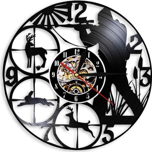 Wildlife Woodland Hunting AnimalsWall Clock Hunting Club Vinyl Record Wall Clock Shot Target Hunters Gift reloj pared decorativo