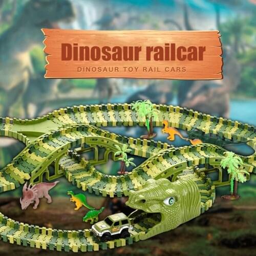 Dinosaur Electric Railway Car Bend Flexible Track Race Train Roller Coaster DIY Puzzle Building Blocks Children Toy Gift