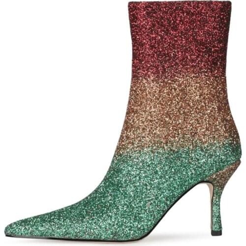 Dovereiss Fashion Womens Shoes Winter Pointed Toe Stilettos Heels Elegant Concise Bling Bling Mixed Colors Short boots