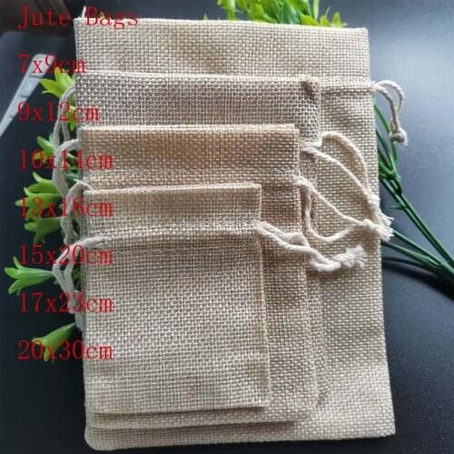 20Pcs/Lot Jute Drawstring Bags Jewelry Packaging Bags Cotton Linen Gift Pouch Christmas Wedding Party Candy Storage Bag Diy