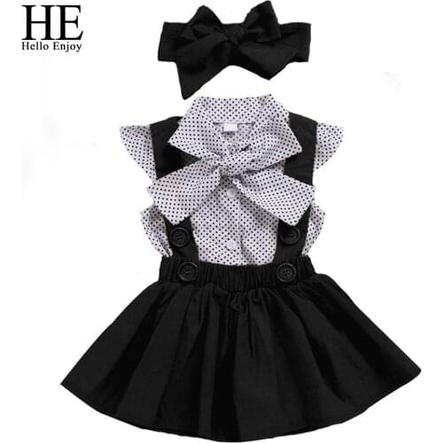 HE Hello Enjoy Kids Clothes Baby Girls Clothing Sets Summer Flying Sleeve Dot Top+Strap Skirt+Headband 3-piece Princess Suit 1-6
