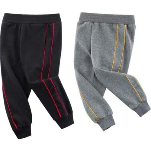 Korean Style 2021 Spring New Childrens Sports Clothes Long Pants Baby Boys Pure Colors Cotton Elastic Trousers Boy Pants Kids
