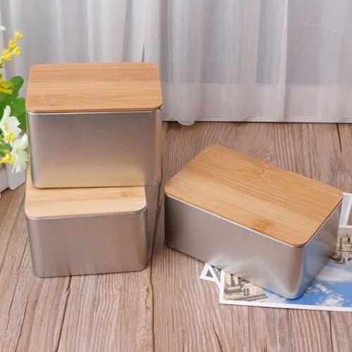 Tinplate Storage Box Case Organizer With Bamboo Lid For Money Coin Candy Key Square High Quality Neatening