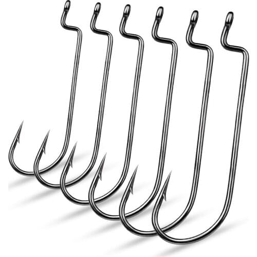 10pcs/lot Carbon Steel Fishing Hooks 6#-5/0# Narrow Crank Bass Hooks Single Worm Hooks Sharp Barbed Fishhooks Pesca