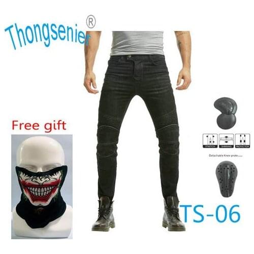 Motorcycle Equipment Jeans Mens Straight Motorcycle Hockey Pants Off-road Racing Cycling Pants with 4Pads Protection TS-06