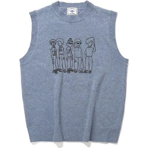 Mens Vset Preppy Style Sleeveless Sweaters O-neck Fleece Cartoon Figure Printed Autumn England Casual Jumper Knit Male Vest Top