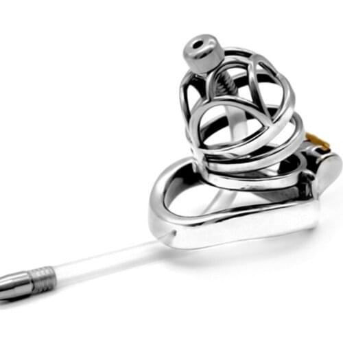 2020 New Curved Cockrings Stainless Steel Chastity Ventilation Cage with Catheter Male Chastity Device Sex Product for Men G256B