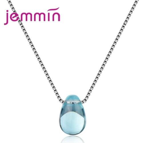 Latest Box Chain Necklace With Clear Waterdrop Cubic Zircon Pendant 925 Sterling Silver Fashion Wedding Jewelry Wholesale