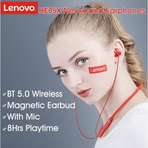 Lenovo New Original HE05X Bluetooth Wireless Magnetic Neckband Noise Canceling Running Sports Earphone Earplug with Waterproof