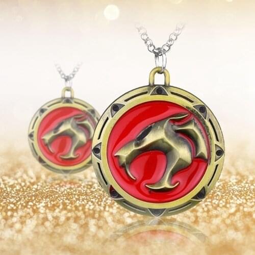 American Classical Cartoon Anime Thunder Cat Pattern Pendant Necklace Mens Necklace Fashion Round Pendant Accessories Jewelry