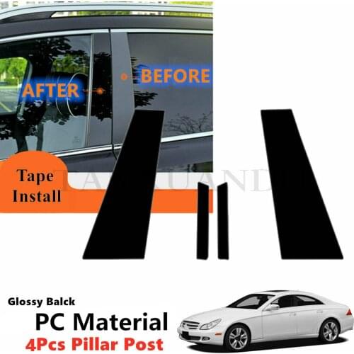 PC 4Pcs Set Fit For 06-11 Mercedes Benz CLS 350 500 550 63 C219 Gloss Black Side Door Window Trim Pillar Black Posts Piano Cover
