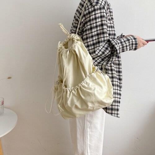 Guangzhou Casual Canvas Cotton Japan Middle Women Bag Female Bucket Bag Ladies Drawstring Single Shoulder Bag Whole Sale