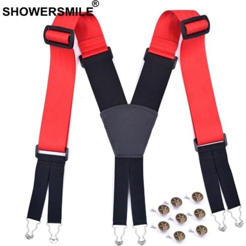 SHOWERSMILE Wide Suspenders 5cm Mens Braces for Trousers High Quality Plus Size 6 Buckles X Back Casual Elastic Male Pants Strap