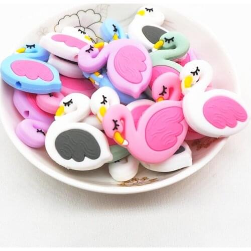 Chengkai 5pcs Silicone Swan Teether Beads DIY Flamingo Animal Baby Teething Montessori Sensory Cartoon Jewelry Toy Beads