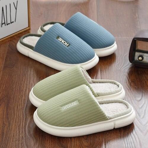 Cotton Slippers Mens Autumn and Winter Indoor Home Household Non-slip Thick-soled Warm Cotton Slippers Women