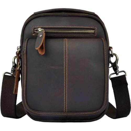 Thick Crazy Horse Leather Male Design College 8" Shoulder Messenger Crossbody Bag Vintage Mochila Satchel School Tote bag 8025