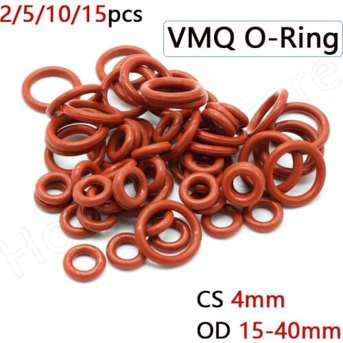 Red Silicone/VMQ O-Ring OD 15-40mm Food Grade Rubber Seal Gaskets CS 4mm Heat Resistance 200