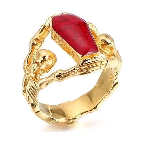 Vintage Gothic Stainless Steel Jewelry Punk Wind Vampire Coffin Ring Titanium Steel Epoxy Mens Ring