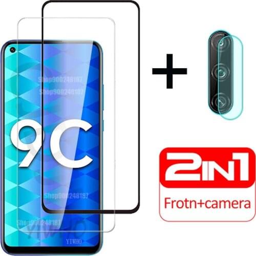 For huawei honor 9c glass 2 in 1 camera protective glass honor 9c xonor 9 c c9 on honor9c aka-l29 screen protector 3D cover film