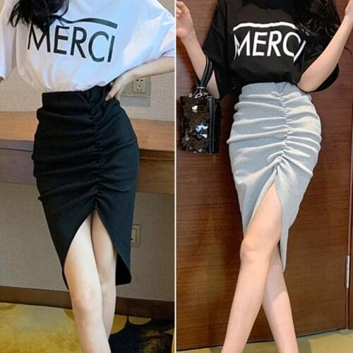 Women Wrap Asymmetric Maxi Skirts Drape Ruched Office Ladies Summer Skirt Side Split High Waist Sexy 2020