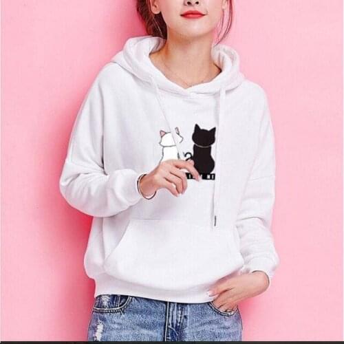 Women Animal Print Cat Kawaii Hoodie Poleron Mujer Harajuku Hoodies Black Kpop Pullover Graphic Sweatshirt Love streetwear