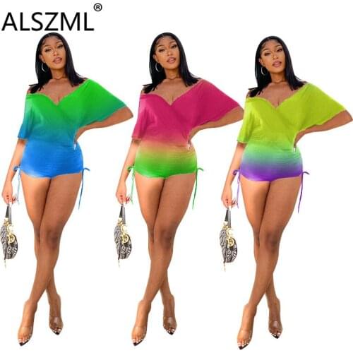 Women V Neck Short Sleeve Jumpsuits Skinny Club Romper Women Bodysuit Beach One Piece Playsuits