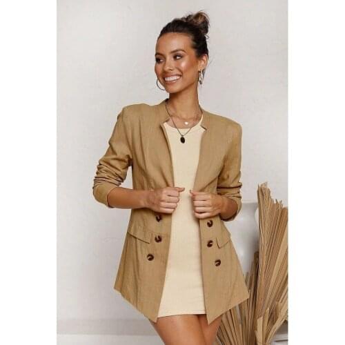 2021 New Fashion Office Button Decoration Casual Commute Blazers Brown Jacket Blazer Women Solid Colors Double Breasted Suit