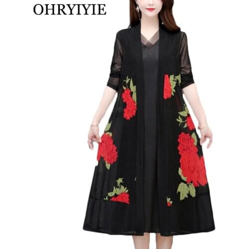 OHRYIYIE Plus Size 5XL Summer Thin Floral Printed Cardigan Sweater Women 2021 New Long Sleeve Knitted Sweaters Female Large Coat