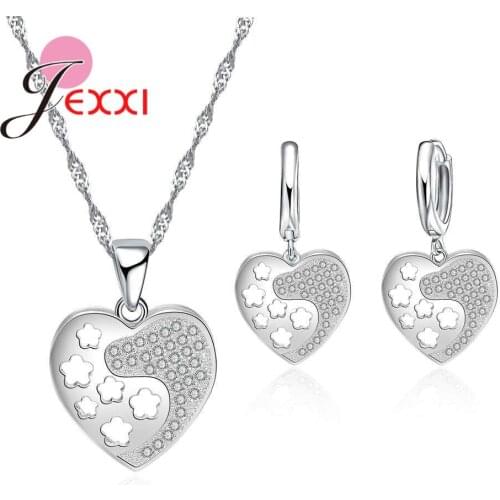 Hot Sale Romantic Heart 925 Sterling Silver Jewelry Set Crystal Pendant Necklace Choker Earring CZ Jewelry Set Women Gifts
