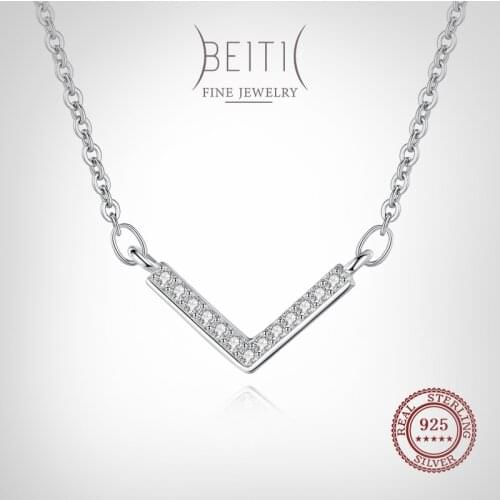 Beitil 100% 925 Sterling Silver Classic V-Shape Pendant Necklace For Women Minimalist Fine Clear Zircon Jewelry 2021 New Style