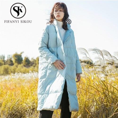 2019 Winter Coat Women Fashion Long Down Jacket Double Breasted Thick Warm Parka Womens High quality Casual White duck down Coat