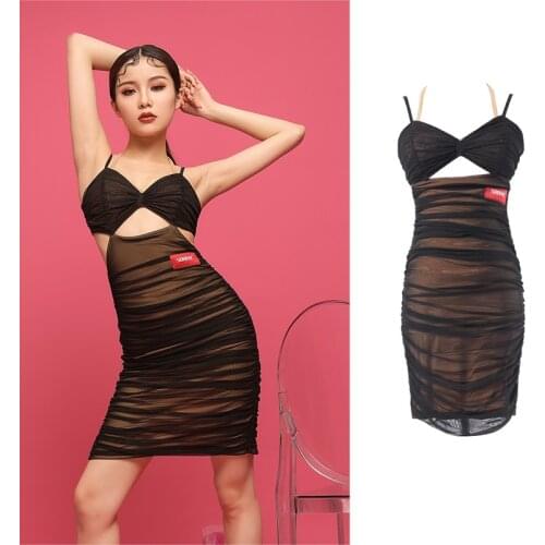 Latin Dance Dress for Women Ballroom Dance Costumes Girls Samba Dance Dress Sexy Backless Lace Dance Dress Slit Skirt XS2017