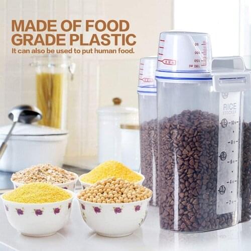 1PC Pet Food Storage Container Airtight Dog Cats Foods Container with Measuring Cup Box Storage Tank Pet Storage Grain Barrel