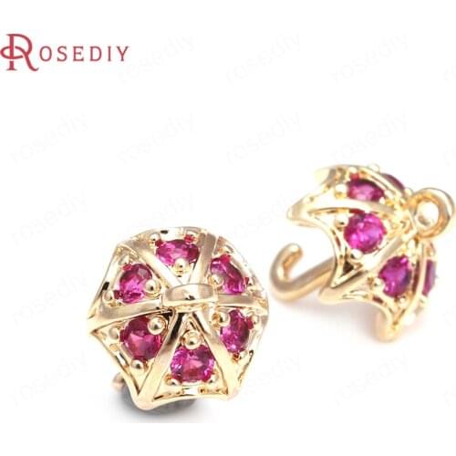 10PCS 8x11MM 24K Champagne Gold Color Brass and Zircon Umbrella Charms Pendants Jewelry Making Supplies Diy Findings Accessories