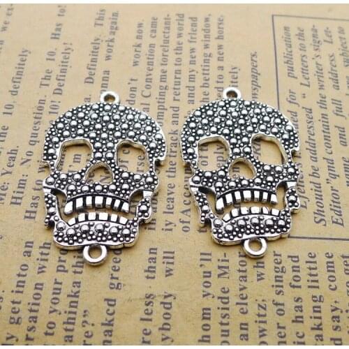 4PCS/Lot 22mm*34mm Connector Antique Silver Color Skull Charms Handcraft For DIY Jewelry Making