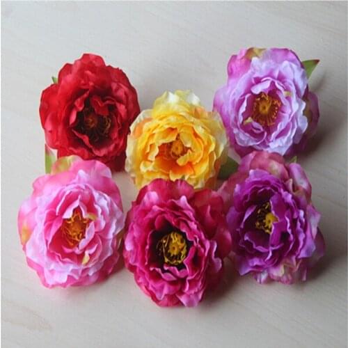 50 Pcs Artificial Silk Peony Flower Head DIY Craft Ornament For Wedding Bridal Wirst Corsage Arch Flowers Accessories