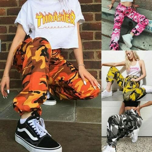 Cool Women Girls Hip Hop Dance Sport Casual Fashion High Waist Camouflage Print Camo Cargo Pants Trousers